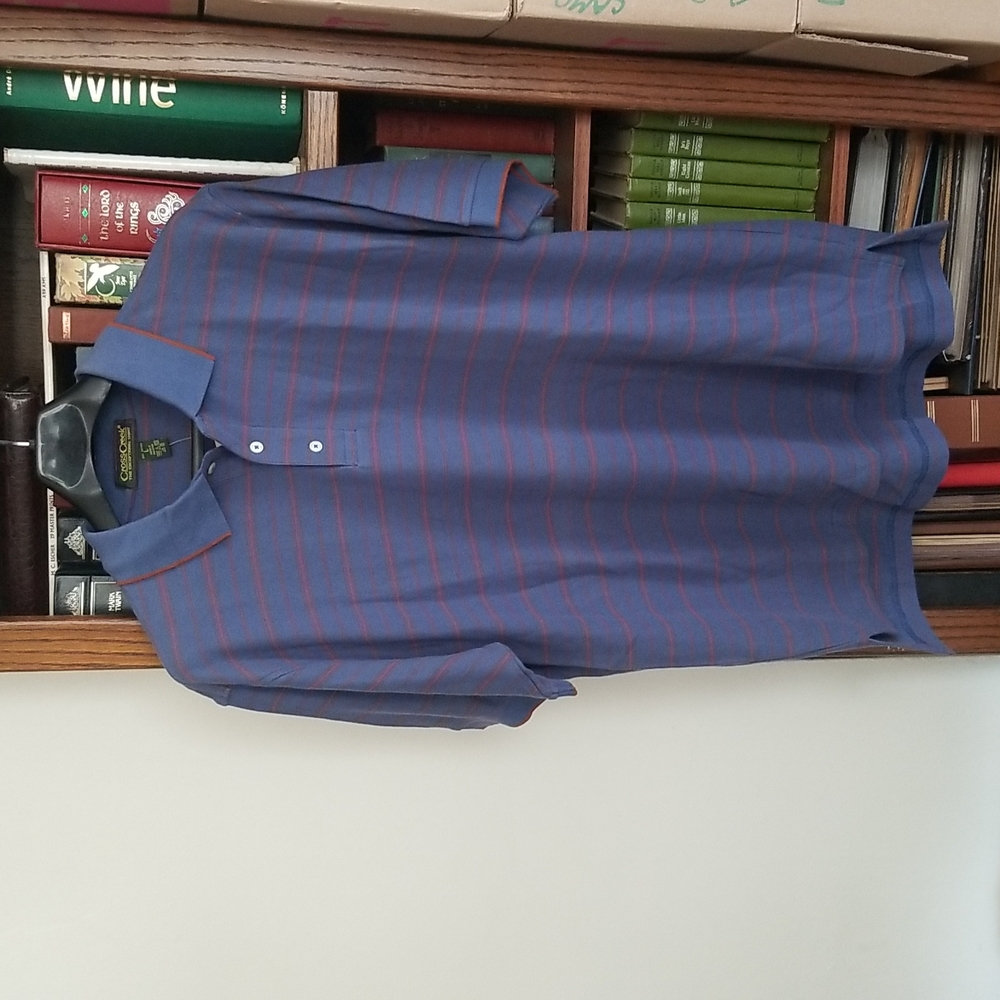 COPY - Cross Creek blue striped polo size L, NWT
